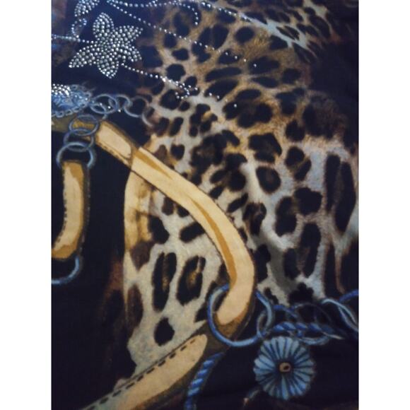 Vintage Animal Print Floral Beaded Damask Short Sleeve Plus Size Blouse Y2K 1X - Picture 6 of 7